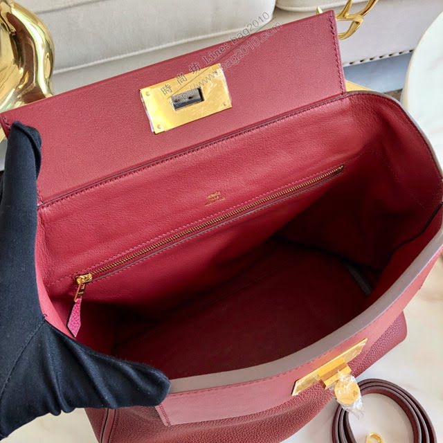 Hermes包包 愛馬仕Hermes Kelly2424 寶石紅 金扣 togo小牛皮 半手工制 Hermes休閒女款手提包  am1927